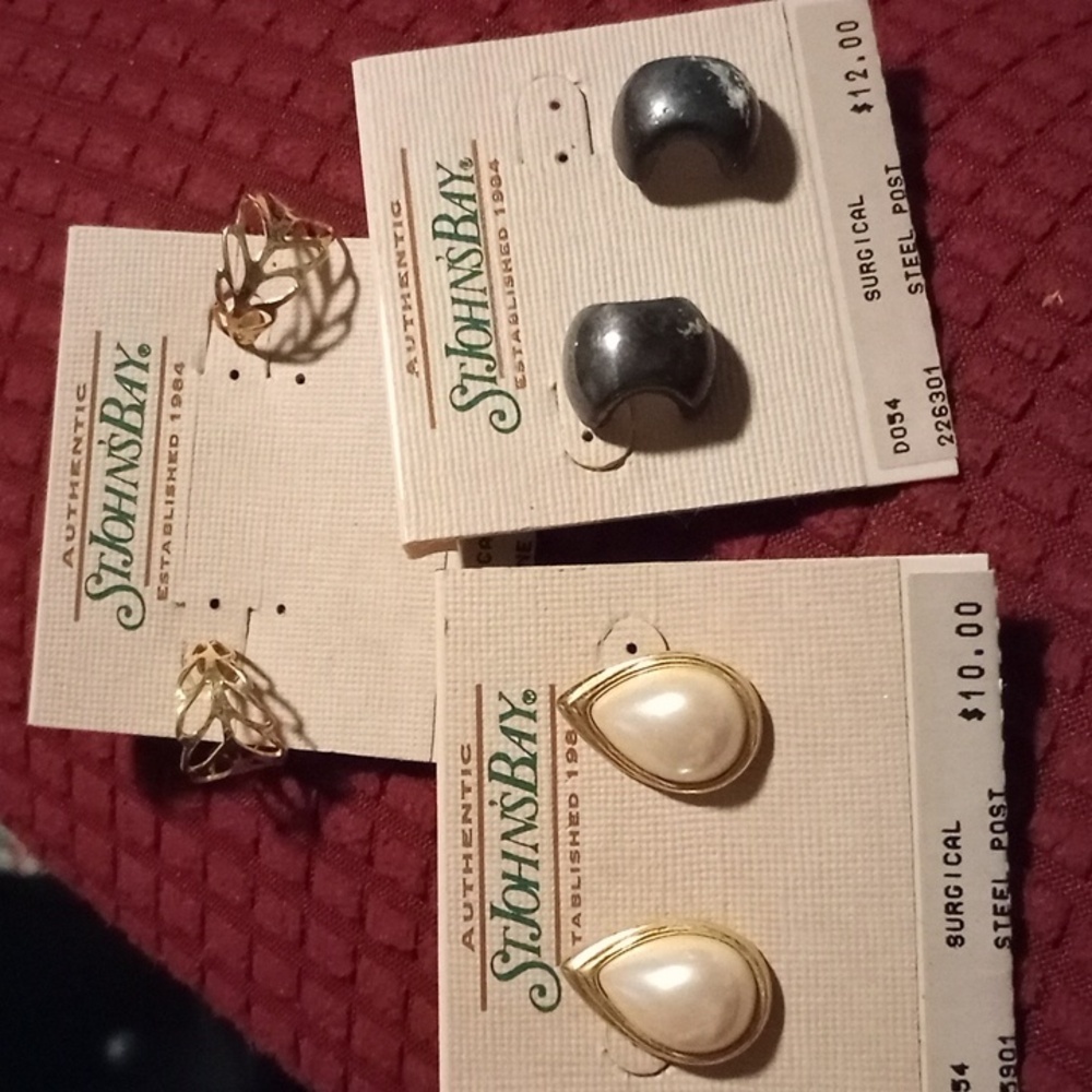 St John's Bay vintage pierced earrings, lot of three pair